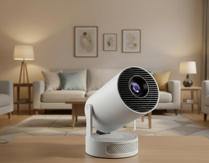 Portable Projector with [2025 Upgraded] Hifi Speaker [Built-In Apps & 1080P] Lower Noise Mini Projector Wi-Fi Support Auto Keystone 270° Rotatable Big Screen Lightweight Ios/Android