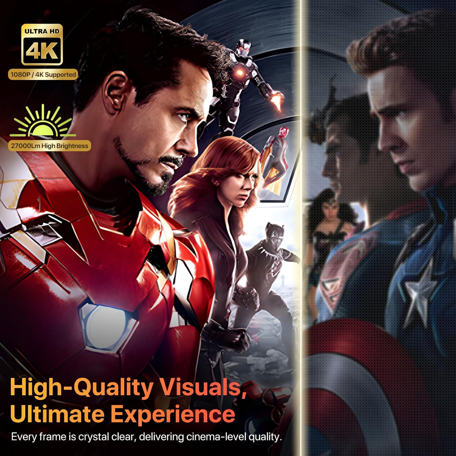 Portable Projector with [2025 Upgraded] Hifi Speaker [Built-In Apps & 1080P] Lower Noise Mini Projector Wi-Fi Support Auto Keystone 270° Rotatable Big Screen Lightweight Ios/Android