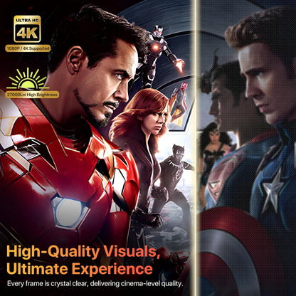 Portable Projector with [2025 Upgraded] Hifi Speaker [Built-In Apps & 1080P] Lower Noise Mini Projector Wi-Fi Support Auto Keystone 270° Rotatable Big Screen Lightweight Ios/Android
